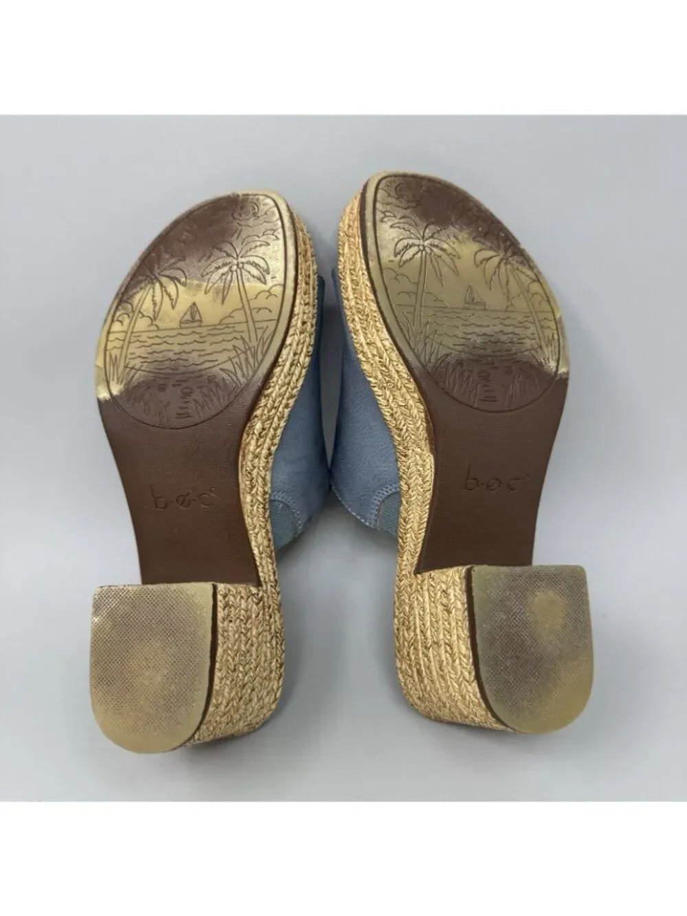 Born B.O.C. Maribel Blue Faux Leather Espadrille Wedge Women's Sz 8  Sandals